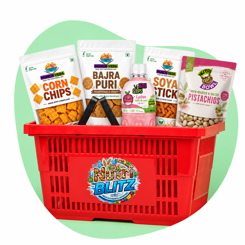 Nutriblitz basket with Munch Veda, Bits Sips and Nutri Bowl products